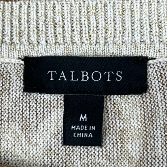 Talbots Crewneck Sweater Size Medium Cream & Tan with Twirling Florals Like New - Picture 2 of 9